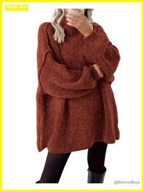 Mock Neck Cable Knit Oversized Sweater Long Sleeve Pullover